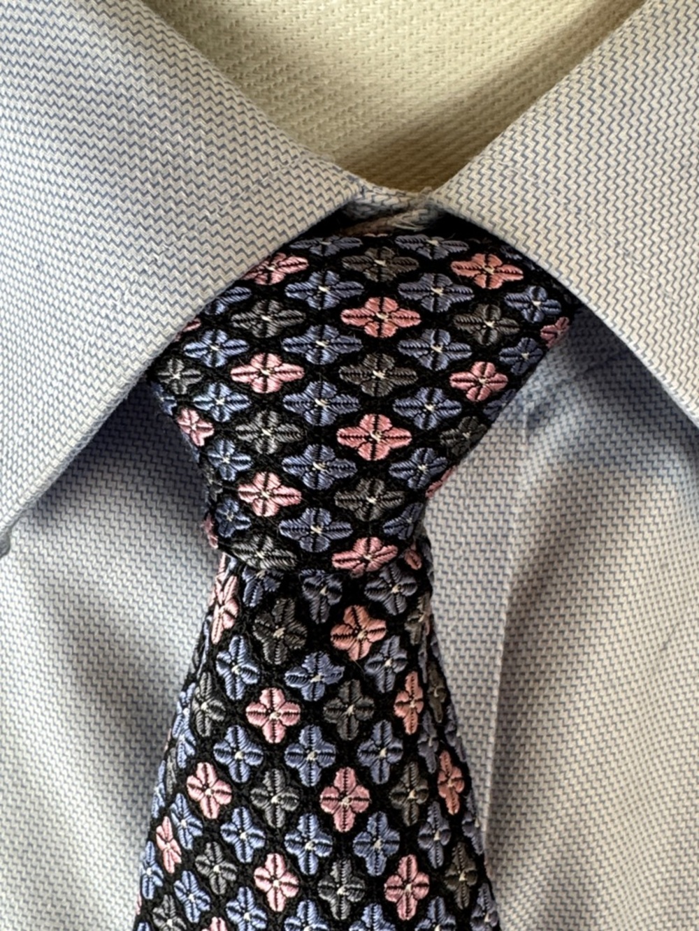 JZ Boulder Men’s Necktie - Blue, Pink & Gray Jacquard Silk Tie Made in USA